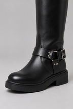 Knee-High Buckle Biker Boots Audrey Calvero