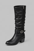 Slouchy Knee-High Boots with Studded Buckle Straps Audrey Calvero