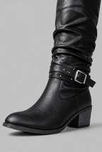 Slouchy Knee-High Boots with Studded Buckle Straps Audrey Calvero