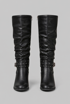 Slouchy Knee-High Boots with Studded Buckle Straps Audrey Calvero