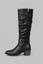 Slouchy Knee-High Boots with Studded Buckle Straps Audrey Calvero