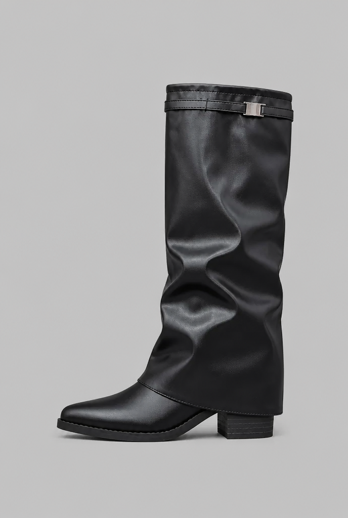Knee-High Leather Boots with Buckle Detail Audrey Calvero