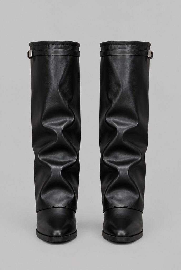 Knee-High Leather Boots with Buckle Detail Audrey Calvero