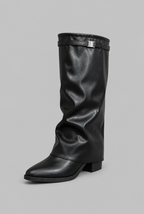 Knee-High Leather Boots with Buckle Detail Audrey Calvero