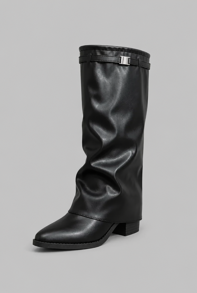 Knee-High Leather Boots with Buckle Detail Audrey Calvero