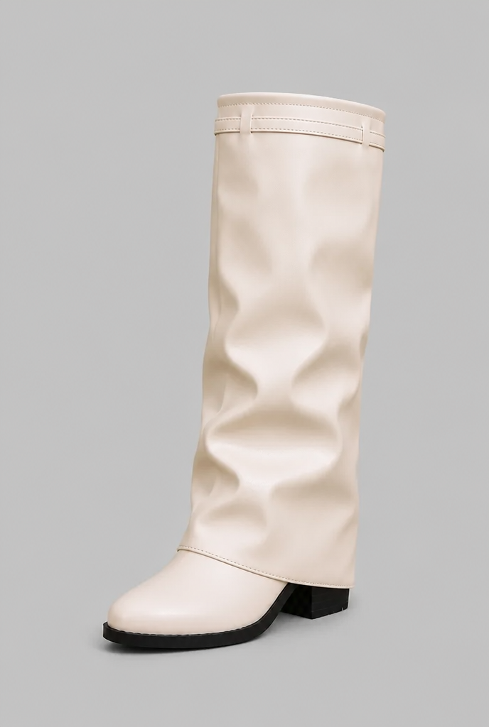 Knee-High Leather Boots with Buckle Detail Audrey Calvero