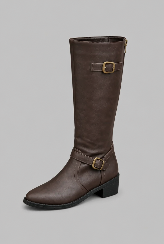 Knee-High Leather Boots with Buckle Detail Audrey Calvero