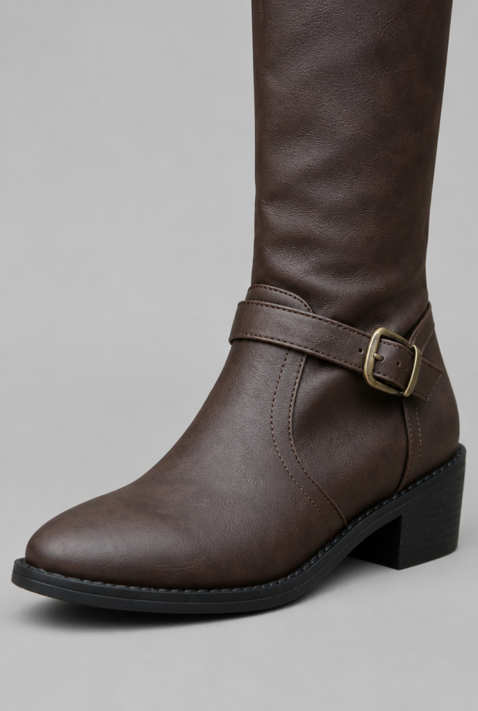 Knee-High Leather Boots with Buckle Detail Audrey Calvero