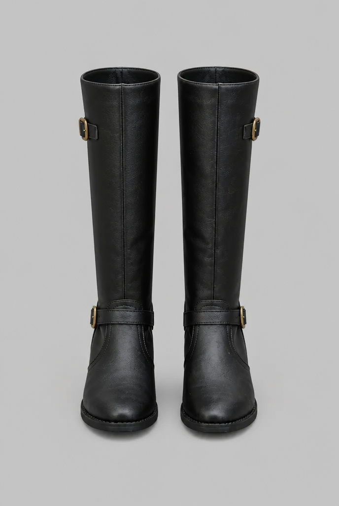 Knee-High Leather Boots with Buckle Detail Audrey Calvero