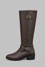 Knee-High Leather Boots with Buckle Detail Audrey Calvero