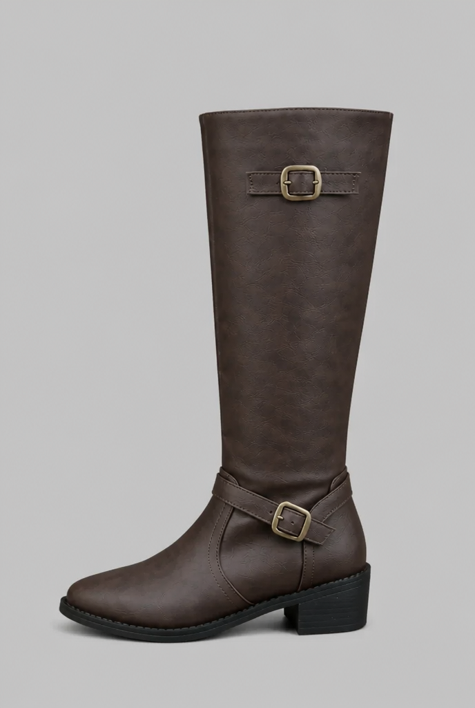 Knee-High Leather Boots with Buckle Detail Audrey Calvero