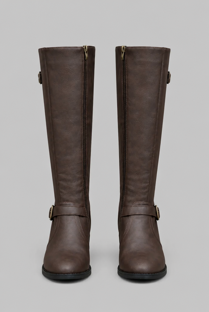 Knee-High Leather Boots with Buckle Detail Audrey Calvero