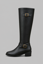 Knee-High Leather Boots with Buckle Detail Audrey Calvero