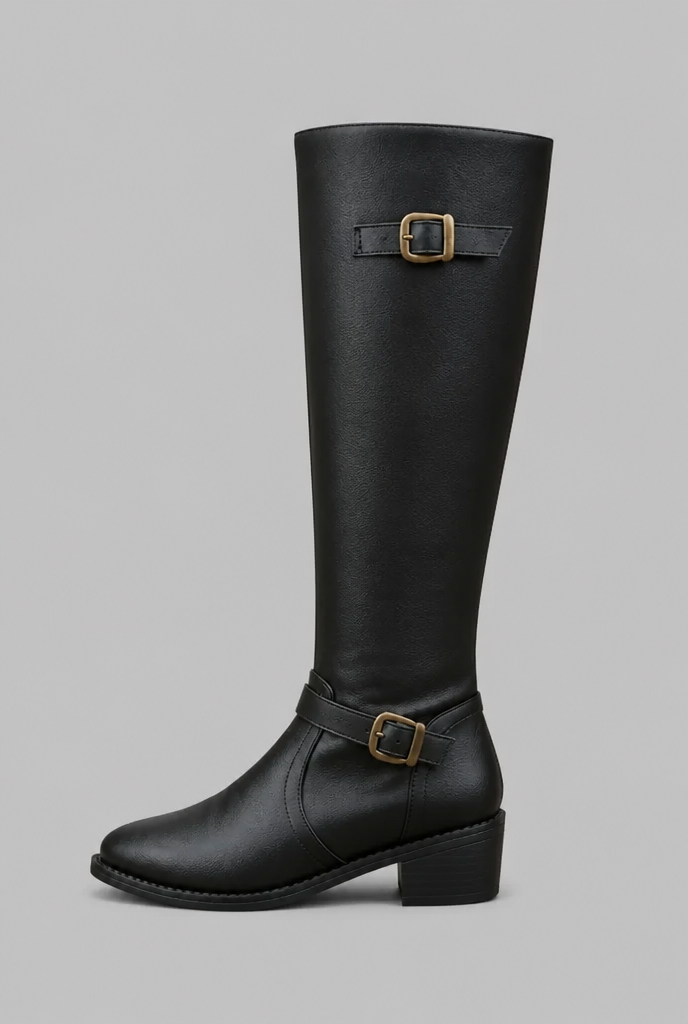 Knee-High Leather Boots with Buckle Detail Audrey Calvero