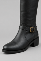 Knee-High Leather Boots with Buckle Detail Audrey Calvero