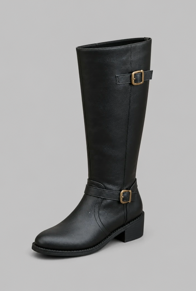 Knee-High Leather Boots with Buckle Detail Audrey Calvero