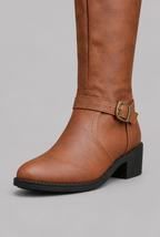 Knee-High Leather Boots with Buckle Detail Audrey Calvero