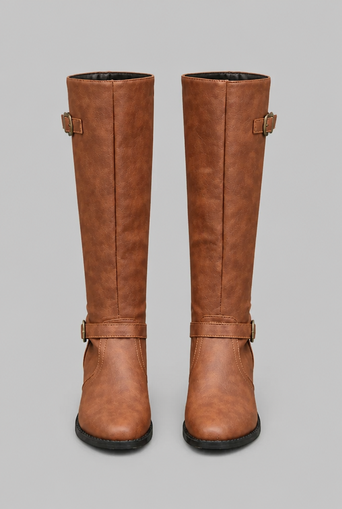 Knee-High Leather Boots with Buckle Detail Audrey Calvero