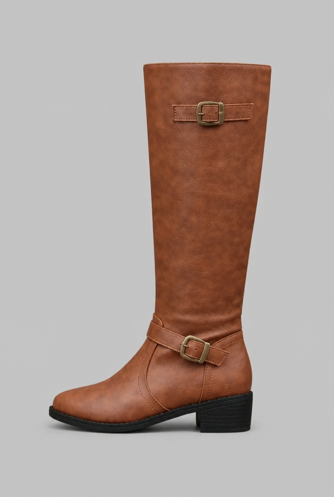 Knee-High Leather Boots with Buckle Detail Audrey Calvero