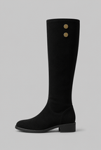 Suede Knee-High Boots with Gold Button Audrey Calvero
