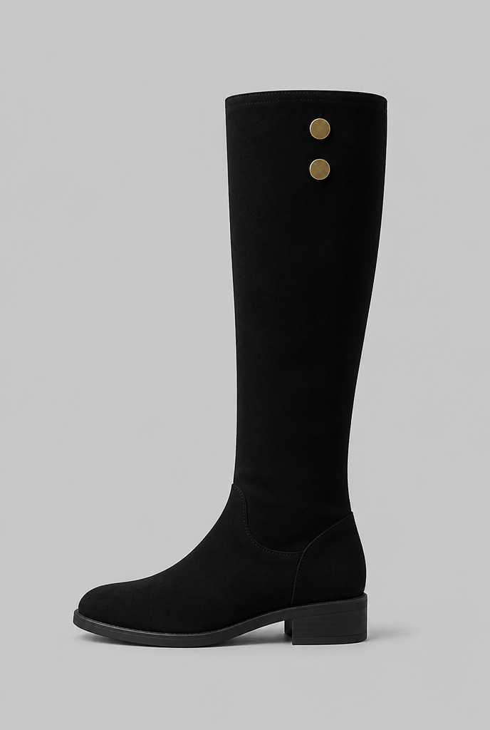 Suede Knee-High Boots with Gold Button Audrey Calvero