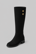 Suede Knee-High Boots with Gold Button Audrey Calvero