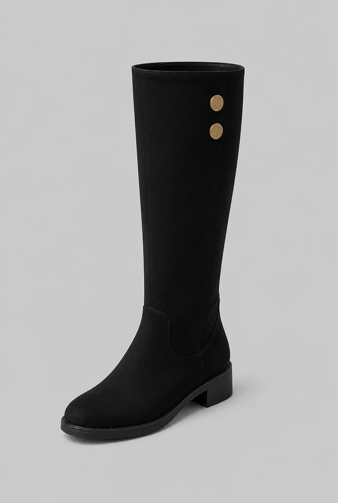 Suede Knee-High Boots with Gold Button Audrey Calvero