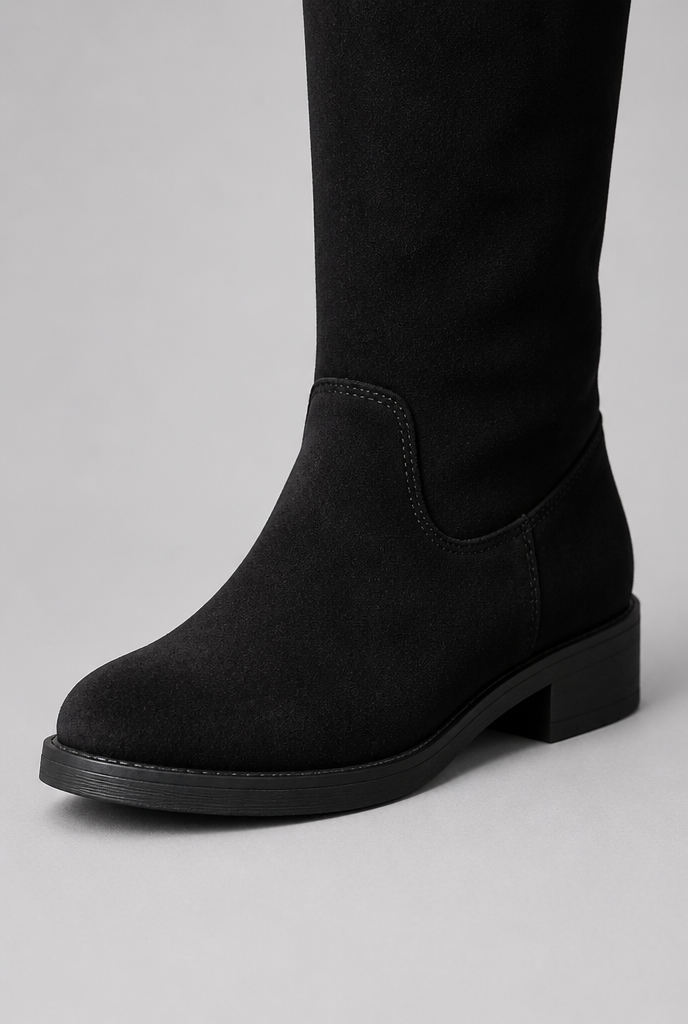 Suede Knee-High Boots with Gold Button Audrey Calvero