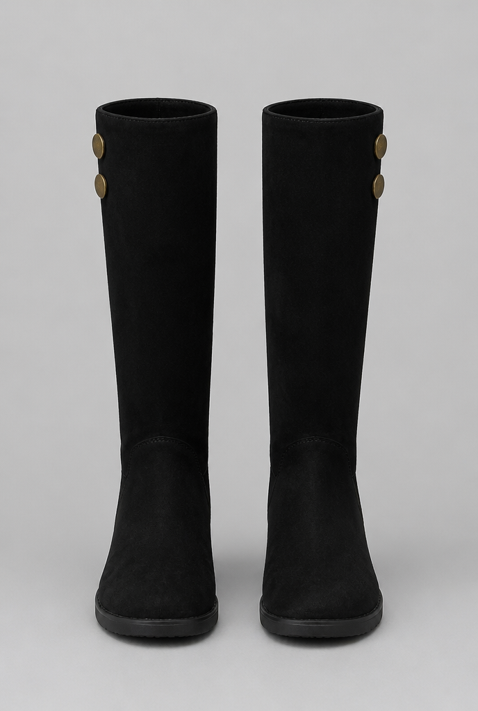 Suede Knee-High Boots with Gold Button Audrey Calvero