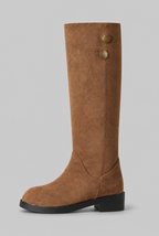 Suede Knee-High Boots with Gold Button Audrey Calvero