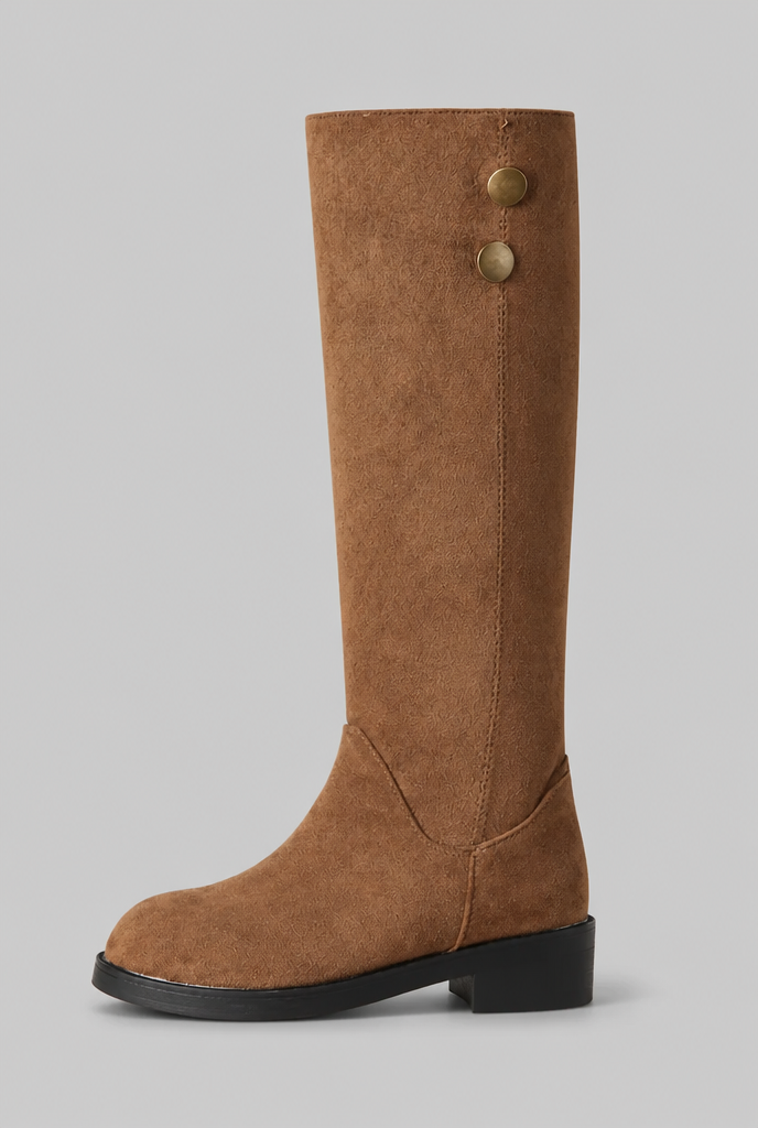 Suede Knee-High Boots with Gold Button Audrey Calvero