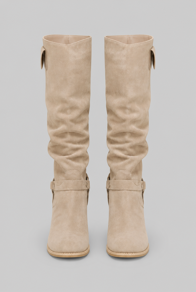 Suede Slouchy Knee-High Boots Audrey Calvero