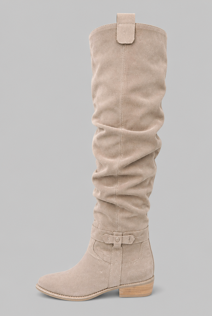 Suede Slouchy Knee-High Boots Audrey Calvero
