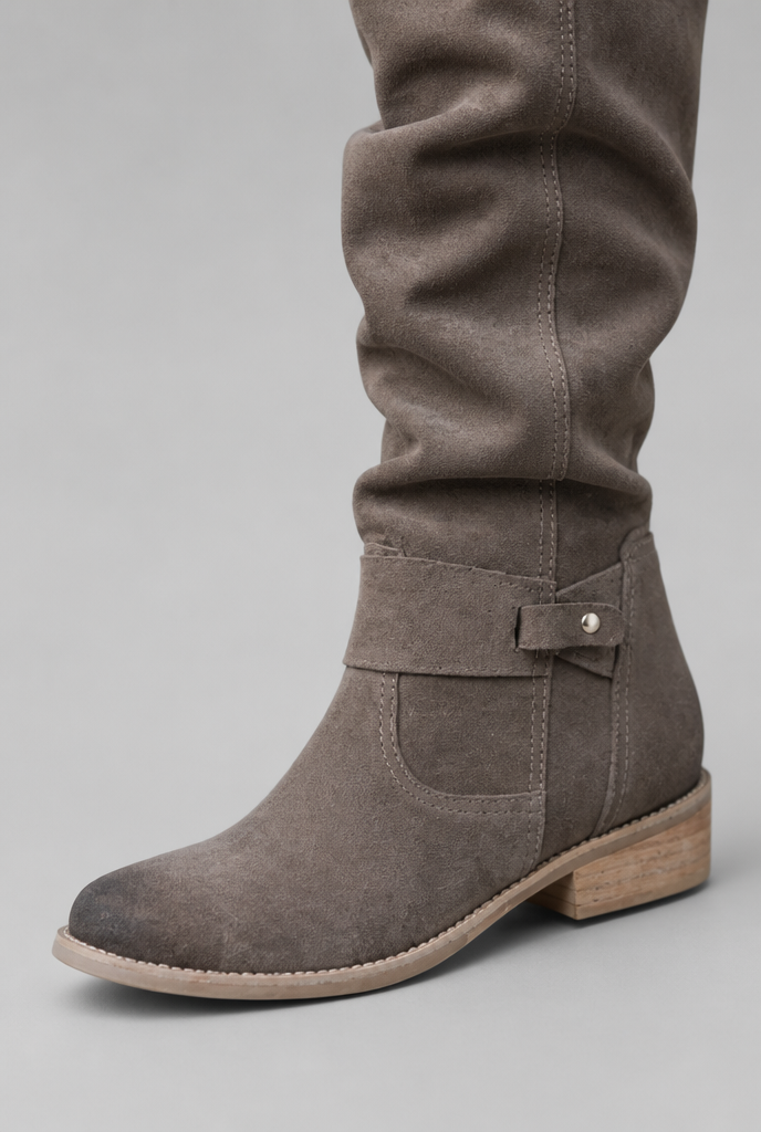 Suede Slouchy Knee-High Boots Audrey Calvero