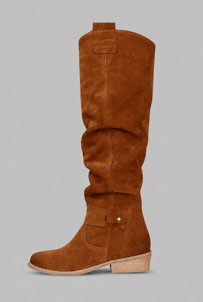 Suede Slouchy Knee-High Boots Audrey Calvero