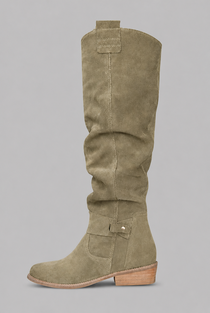 Suede Slouchy Knee-High Boots Audrey Calvero