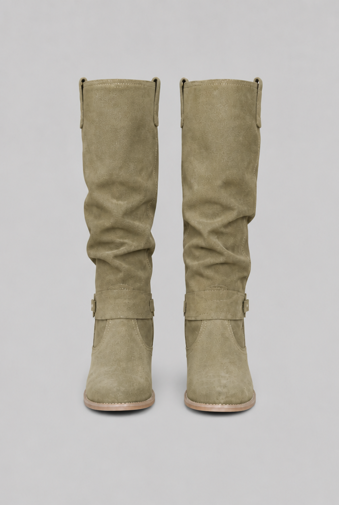 Suede Slouchy Knee-High Boots Audrey Calvero