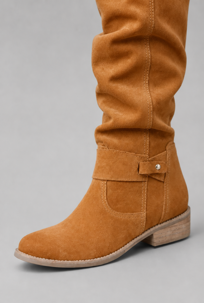 Suede Slouchy Knee-High Boots Audrey Calvero