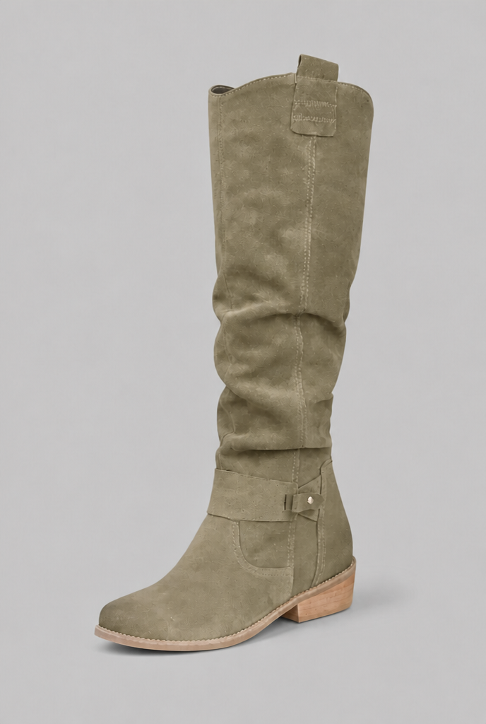Suede Slouchy Knee-High Boots Audrey Calvero