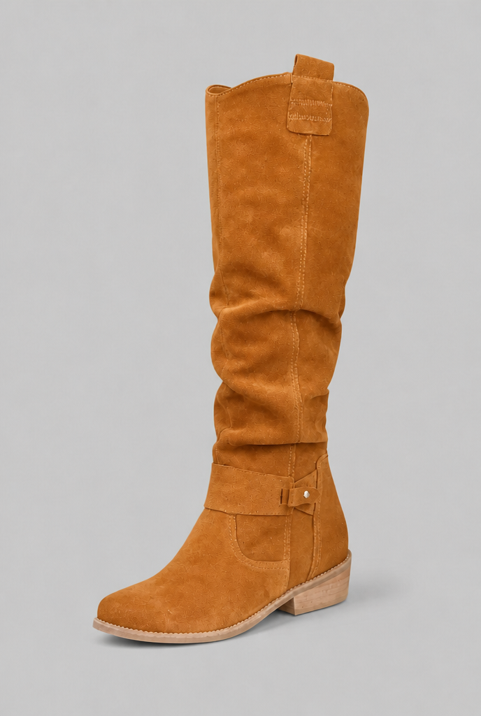 Suede Slouchy Knee-High Boots Audrey Calvero