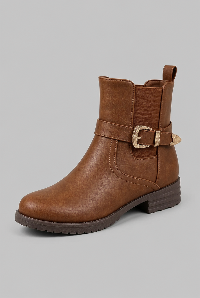 Leather Buckle Ankle Boots Audrey Calvero