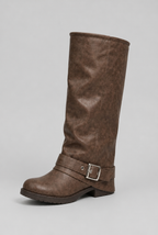 Slouchy Buckle Strap Knee-High Boots Audrey Calvero