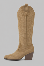 Suede Embroidered Western Block Heel Knee High Boots Audrey Calvero