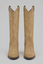 Suede Embroidered Western Block Heel Knee High Boots Audrey Calvero