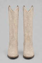 Suede Embroidered Western Block Heel Knee High Boots Audrey Calvero