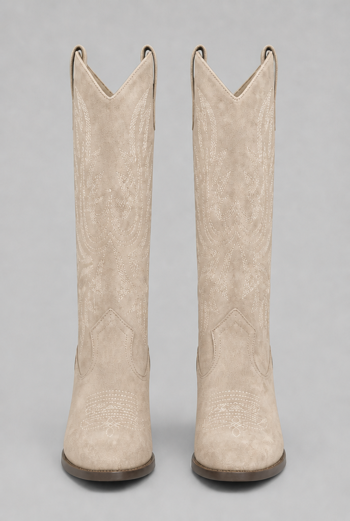 Suede Embroidered Western Block Heel Knee High Boots Audrey Calvero