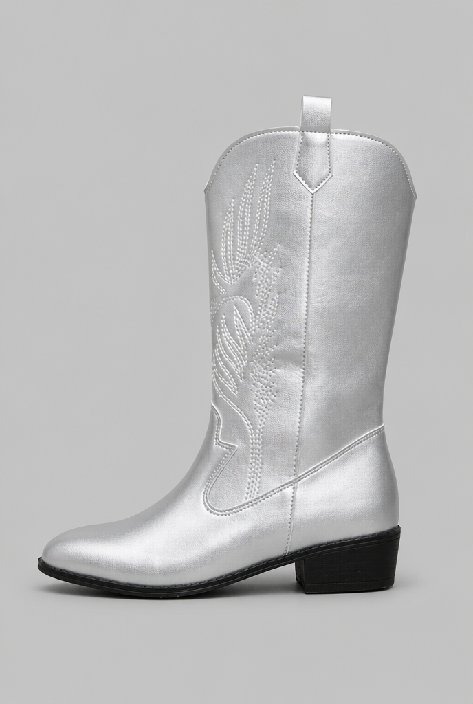 Metallic Wide Calf Western Boots Audrey Calvero