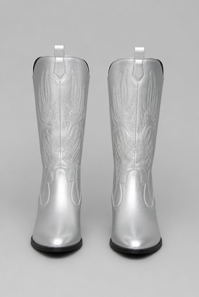 Metallic Wide Calf Western Boots Audrey Calvero