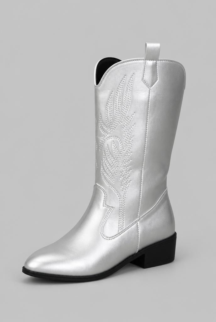 Metallic Wide Calf Western Boots Audrey Calvero