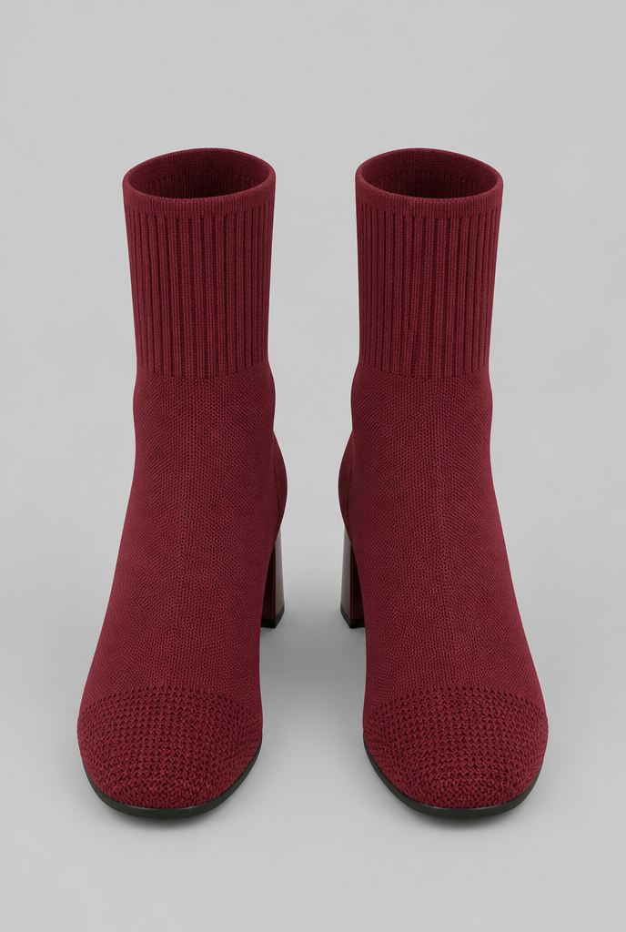 Knit Sock Boots with Block Heel Audrey Calvero